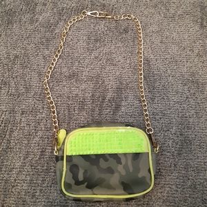 Like Dreams Neon Green and Camo Gold Chain corssbody purse